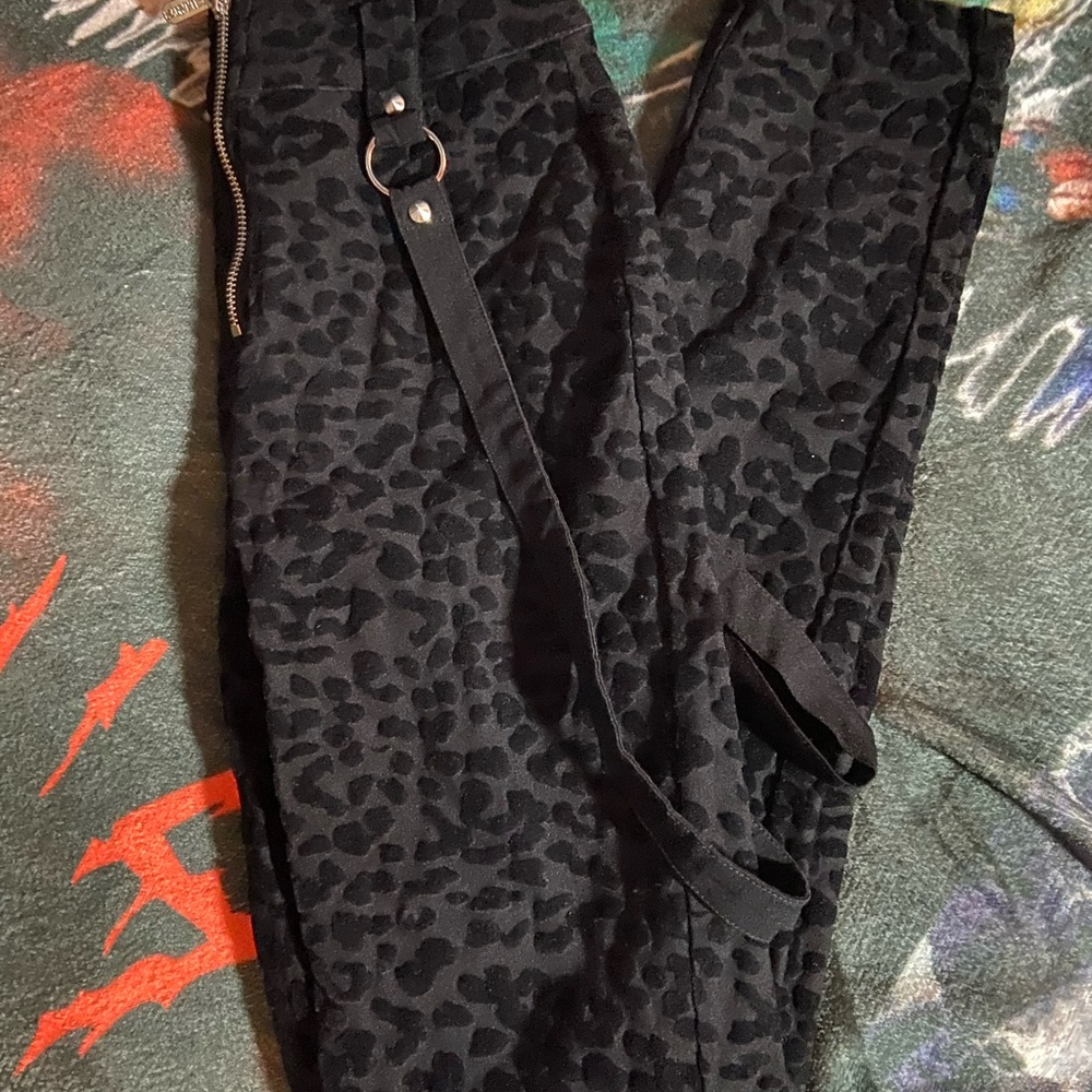 NWOT Killstar Hellcat Black Leopard Print High Waisted Pants w/Buckles & Straps - Picture 12 of 14